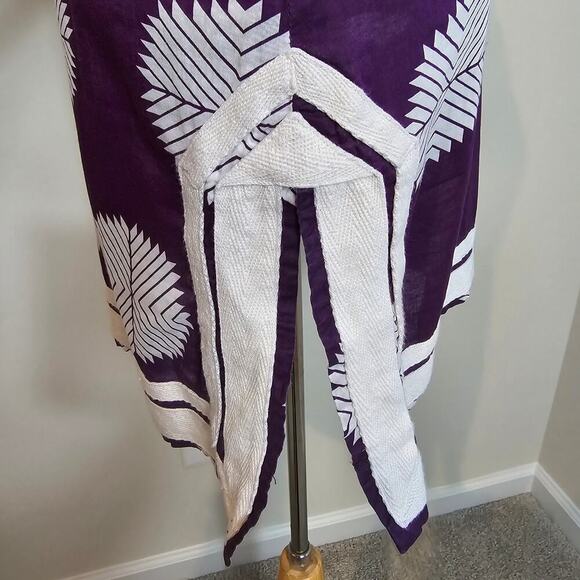 TORY BURCH Purple & White Long Sleeve V-Neck Tunic Sz 2 (721) - Picture 4 of 13